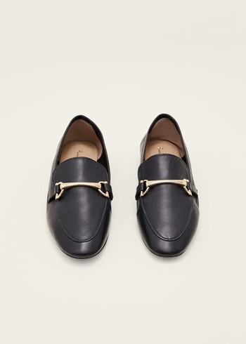 Phase Eight T-Bar Leather Flats Navy Australia | LS3502486